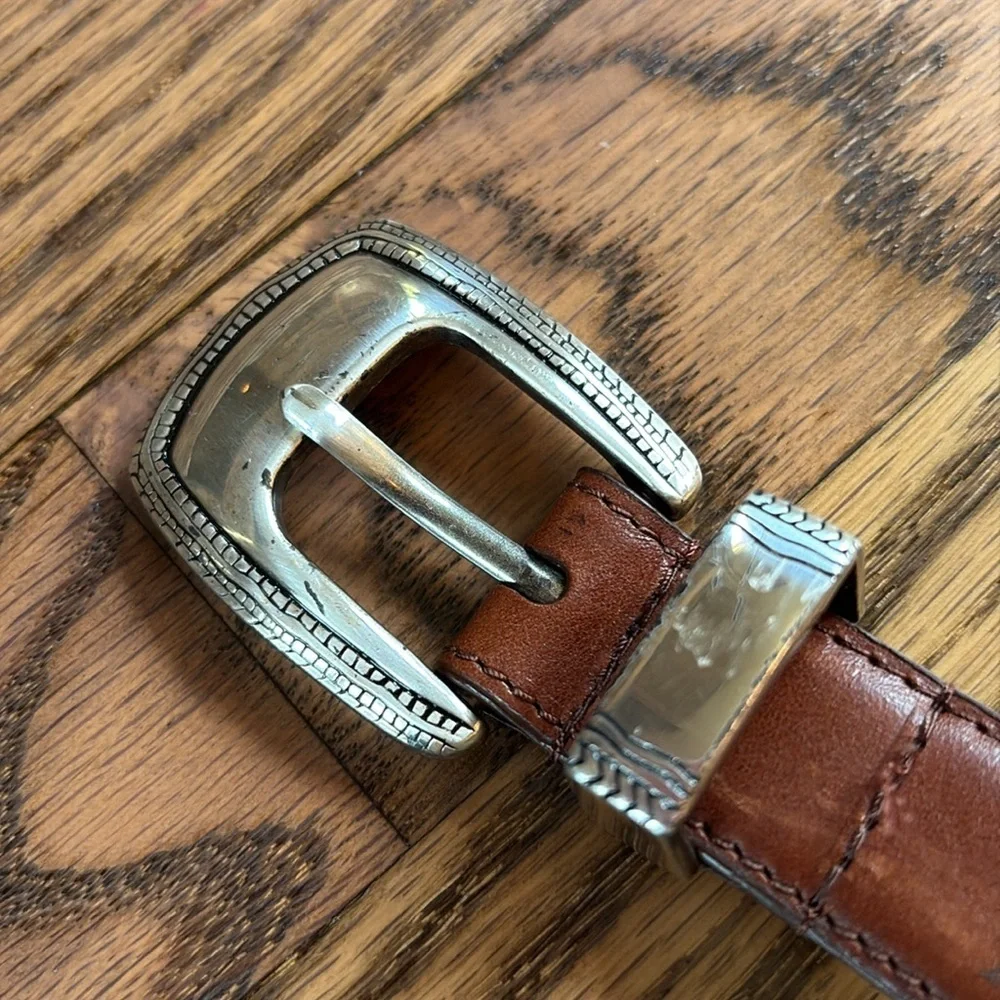 PGA Tour sz 44 top grain leather brown belt with silver accent golf